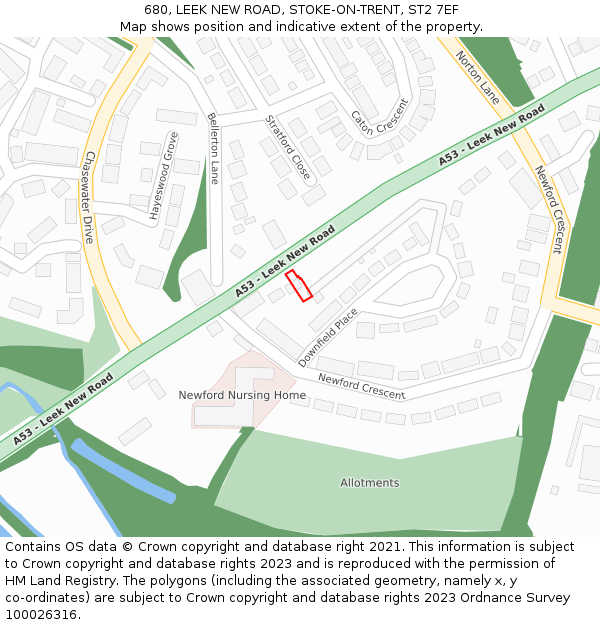 680, LEEK NEW ROAD, STOKE-ON-TRENT, ST2 7EF: Location map and indicative extent of plot