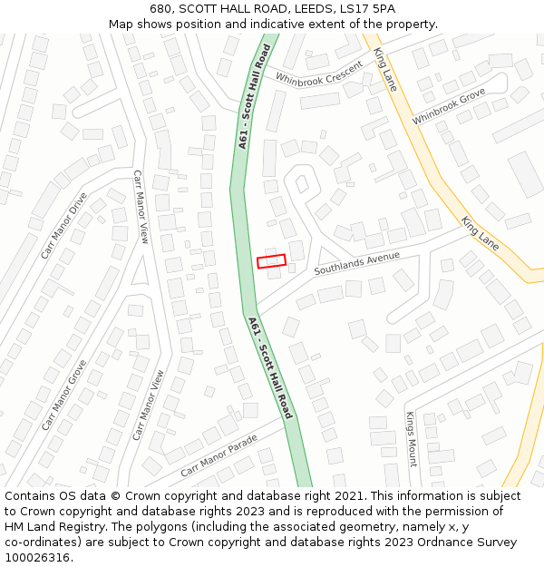 680, SCOTT HALL ROAD, LEEDS, LS17 5PA: Location map and indicative extent of plot