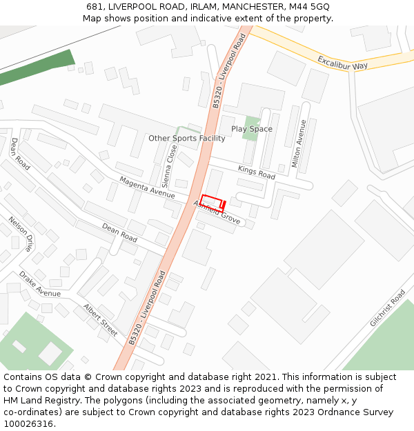 681, LIVERPOOL ROAD, IRLAM, MANCHESTER, M44 5GQ: Location map and indicative extent of plot