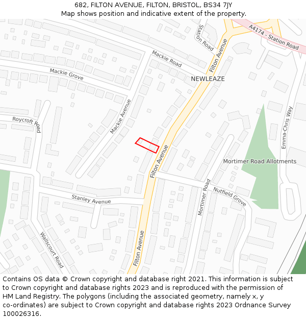 682, FILTON AVENUE, FILTON, BRISTOL, BS34 7JY: Location map and indicative extent of plot