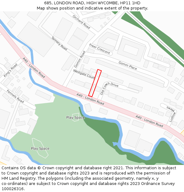 685, LONDON ROAD, HIGH WYCOMBE, HP11 1HD: Location map and indicative extent of plot