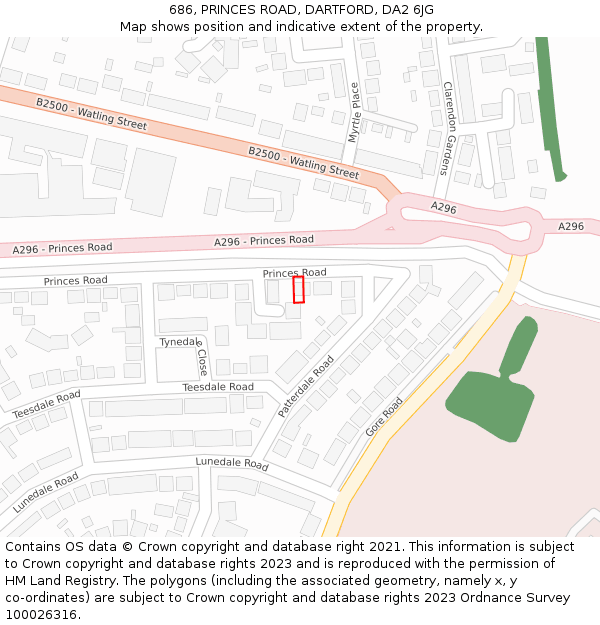 686, PRINCES ROAD, DARTFORD, DA2 6JG: Location map and indicative extent of plot