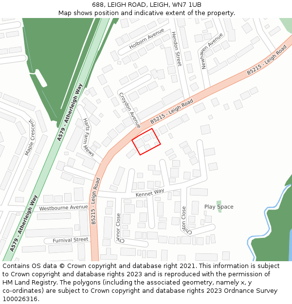 688, LEIGH ROAD, LEIGH, WN7 1UB: Location map and indicative extent of plot