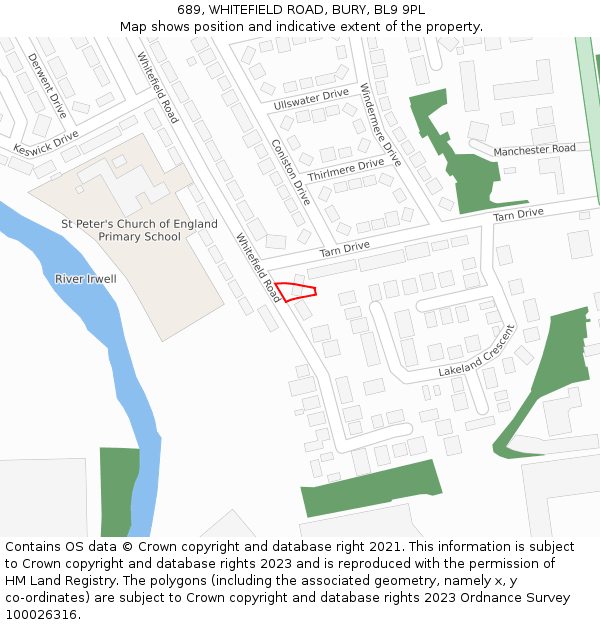 689, WHITEFIELD ROAD, BURY, BL9 9PL: Location map and indicative extent of plot