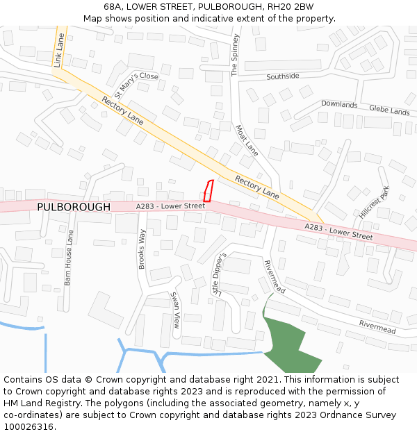 68A, LOWER STREET, PULBOROUGH, RH20 2BW: Location map and indicative extent of plot