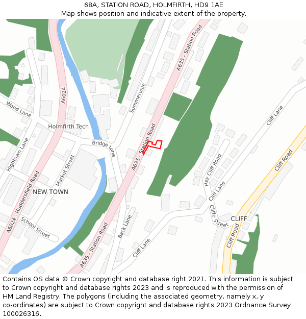 68A, STATION ROAD, HOLMFIRTH, HD9 1AE: Location map and indicative extent of plot