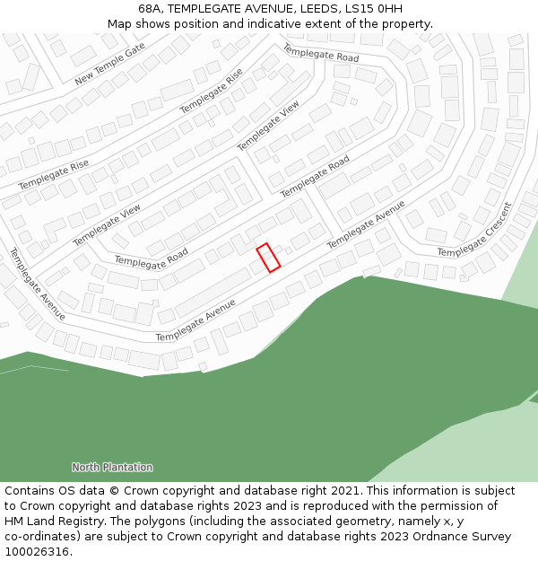68A, TEMPLEGATE AVENUE, LEEDS, LS15 0HH: Location map and indicative extent of plot