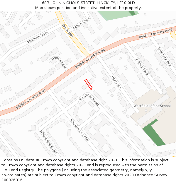 68B, JOHN NICHOLS STREET, HINCKLEY, LE10 0LD: Location map and indicative extent of plot