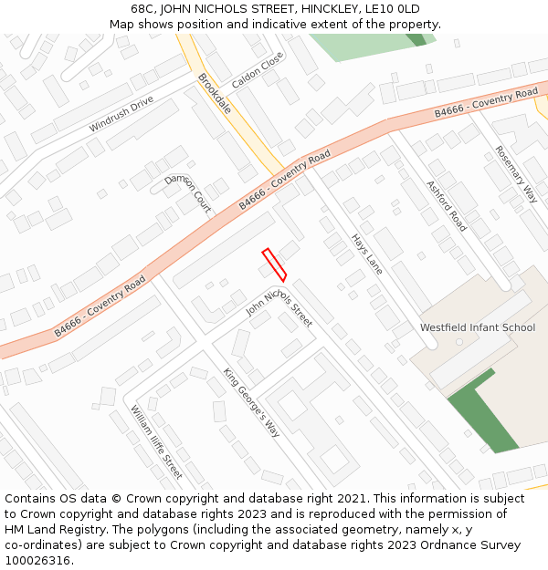 68C, JOHN NICHOLS STREET, HINCKLEY, LE10 0LD: Location map and indicative extent of plot