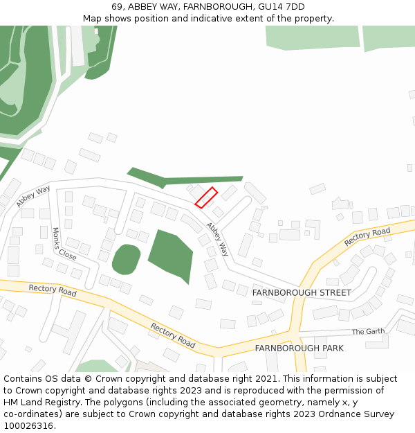 69, ABBEY WAY, FARNBOROUGH, GU14 7DD: Location map and indicative extent of plot
