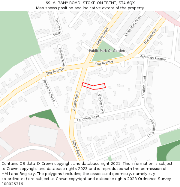 69, ALBANY ROAD, STOKE-ON-TRENT, ST4 6QX: Location map and indicative extent of plot