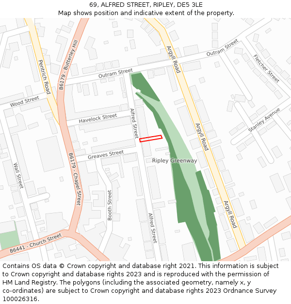 69, ALFRED STREET, RIPLEY, DE5 3LE: Location map and indicative extent of plot