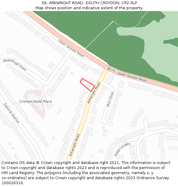 69, ARKWRIGHT ROAD, SOUTH CROYDON, CR2 0LP: Location map and indicative extent of plot