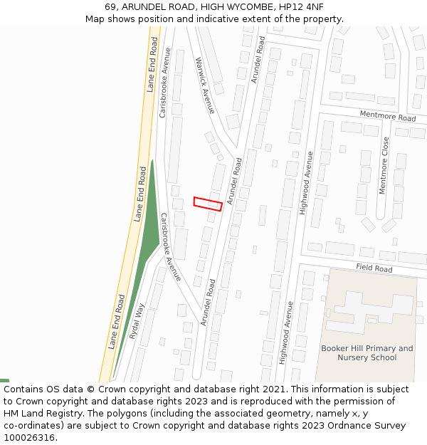 69, ARUNDEL ROAD, HIGH WYCOMBE, HP12 4NF: Location map and indicative extent of plot