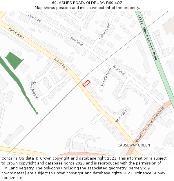 69, ASHES ROAD, OLDBURY, B69 4QZ: Location map and indicative extent of plot