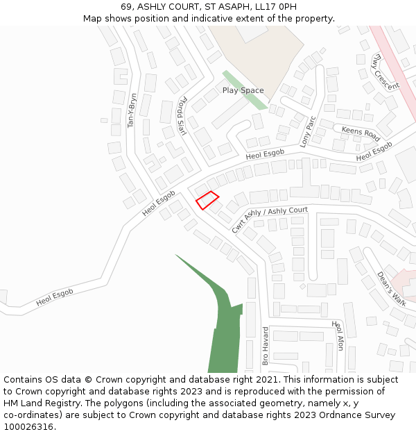 69, ASHLY COURT, ST ASAPH, LL17 0PH: Location map and indicative extent of plot