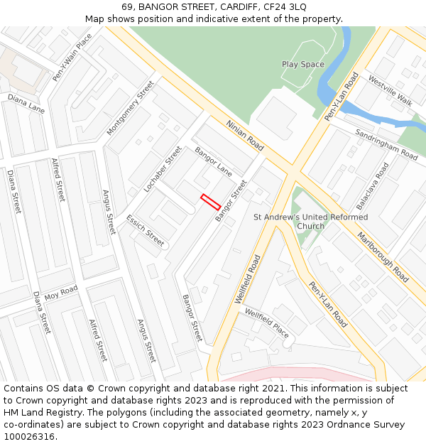 69, BANGOR STREET, CARDIFF, CF24 3LQ: Location map and indicative extent of plot