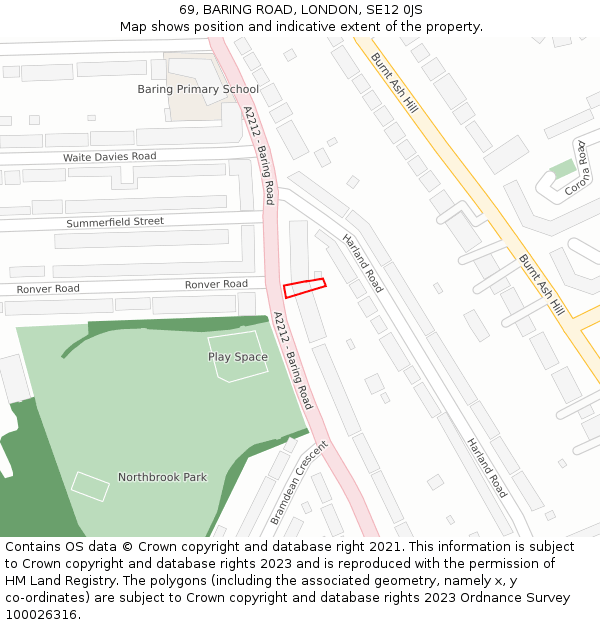 69, BARING ROAD, LONDON, SE12 0JS: Location map and indicative extent of plot