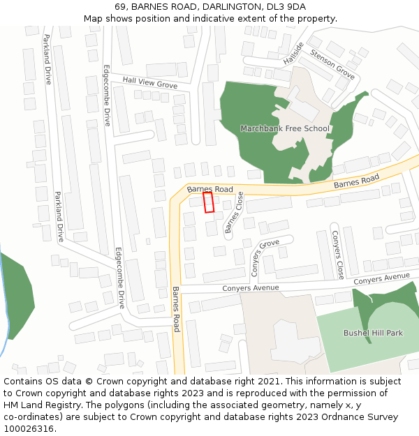 69, BARNES ROAD, DARLINGTON, DL3 9DA: Location map and indicative extent of plot
