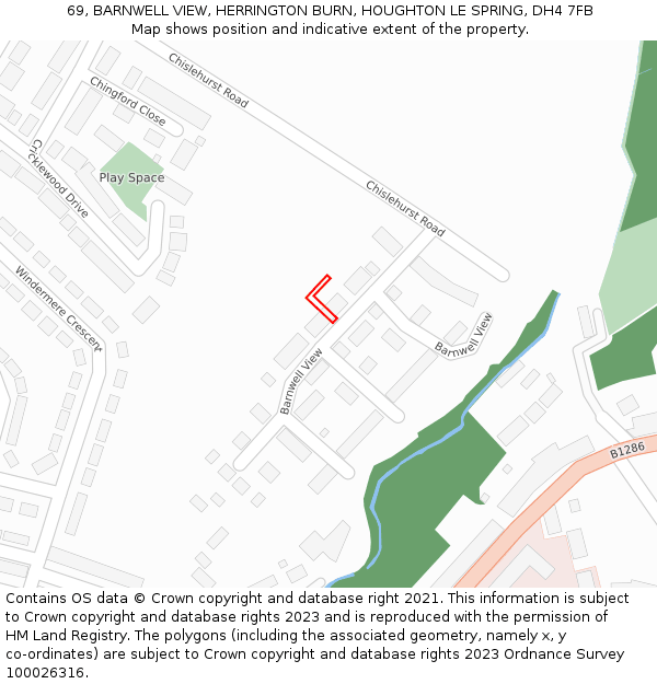 69, BARNWELL VIEW, HERRINGTON BURN, HOUGHTON LE SPRING, DH4 7FB: Location map and indicative extent of plot