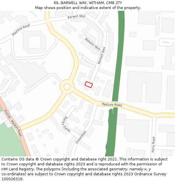 69, BARWELL WAY, WITHAM, CM8 2TY: Location map and indicative extent of plot