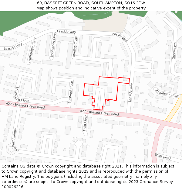 69, BASSETT GREEN ROAD, SOUTHAMPTON, SO16 3DW: Location map and indicative extent of plot