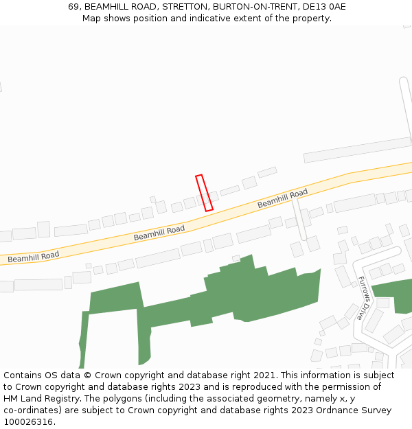 69, BEAMHILL ROAD, STRETTON, BURTON-ON-TRENT, DE13 0AE: Location map and indicative extent of plot