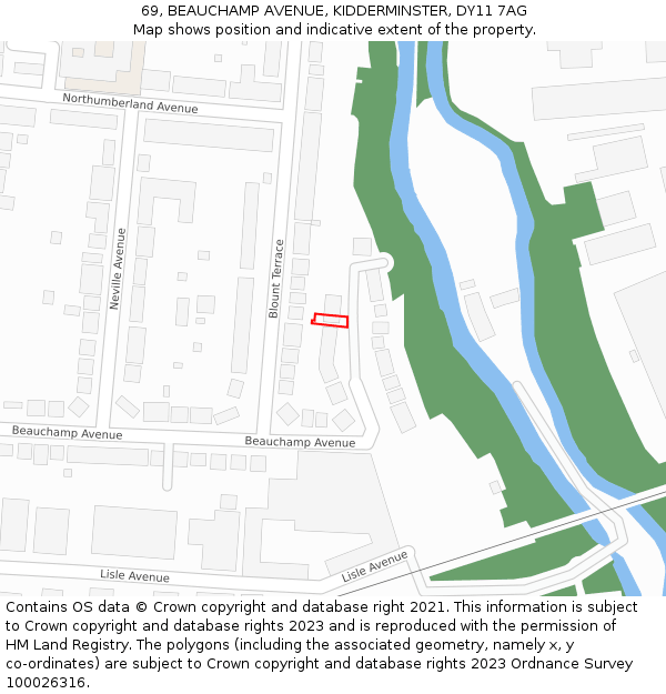 69, BEAUCHAMP AVENUE, KIDDERMINSTER, DY11 7AG: Location map and indicative extent of plot