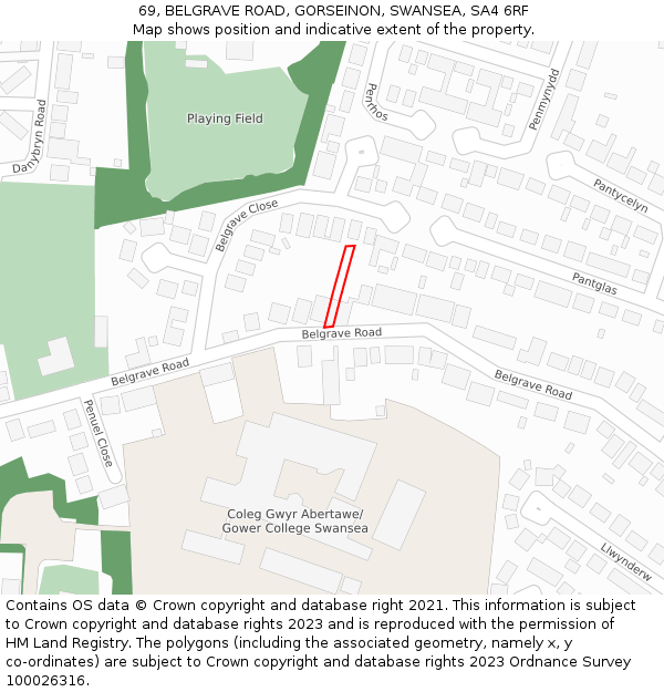 69, BELGRAVE ROAD, GORSEINON, SWANSEA, SA4 6RF: Location map and indicative extent of plot