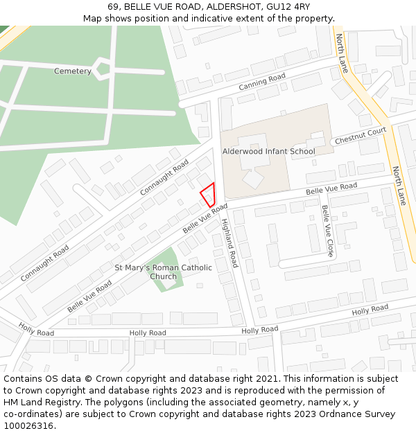 69, BELLE VUE ROAD, ALDERSHOT, GU12 4RY: Location map and indicative extent of plot