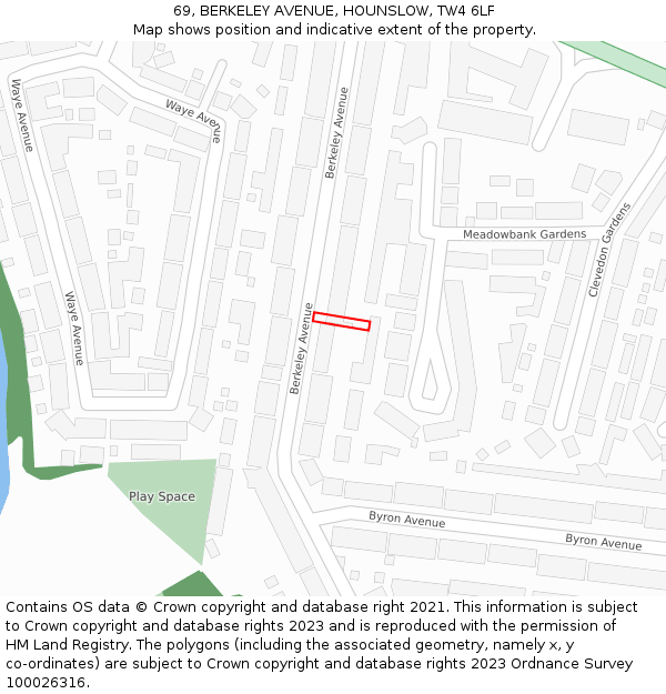 69, BERKELEY AVENUE, HOUNSLOW, TW4 6LF: Location map and indicative extent of plot