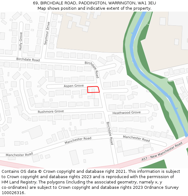69, BIRCHDALE ROAD, PADDINGTON, WARRINGTON, WA1 3EU: Location map and indicative extent of plot