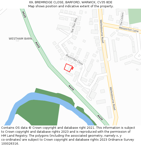 69, BREMRIDGE CLOSE, BARFORD, WARWICK, CV35 8DE: Location map and indicative extent of plot