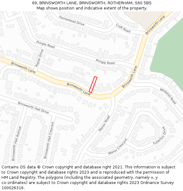 69, BRINSWORTH LANE, BRINSWORTH, ROTHERHAM, S60 5BS: Location map and indicative extent of plot