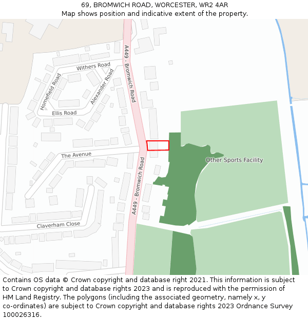 69, BROMWICH ROAD, WORCESTER, WR2 4AR: Location map and indicative extent of plot
