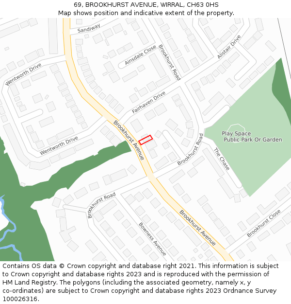 69, BROOKHURST AVENUE, WIRRAL, CH63 0HS: Location map and indicative extent of plot