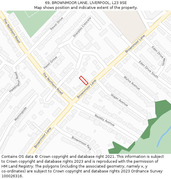 69, BROWNMOOR LANE, LIVERPOOL, L23 9SE: Location map and indicative extent of plot
