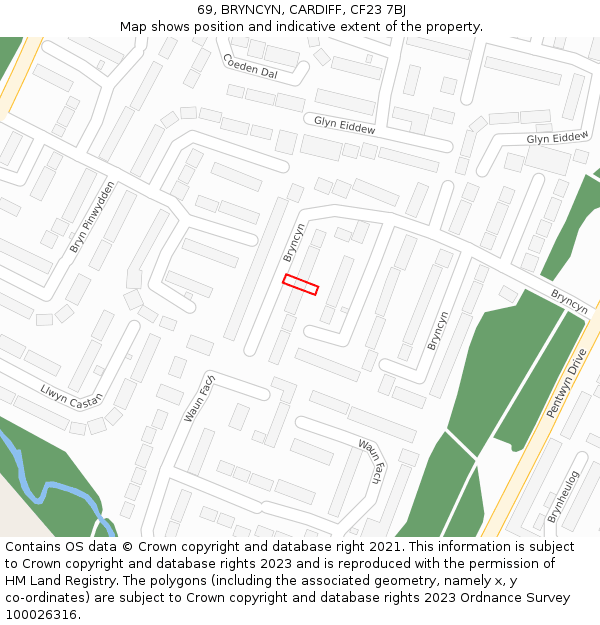 69, BRYNCYN, CARDIFF, CF23 7BJ: Location map and indicative extent of plot