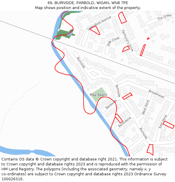 69, BURNSIDE, PARBOLD, WIGAN, WN8 7PE: Location map and indicative extent of plot