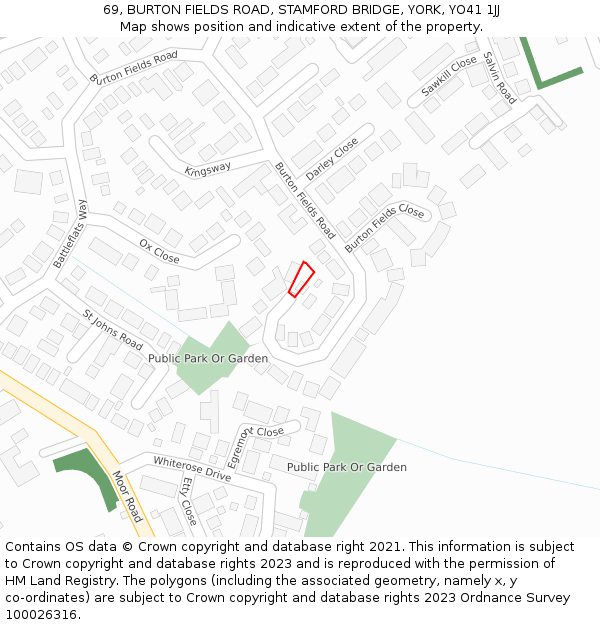 69, BURTON FIELDS ROAD, STAMFORD BRIDGE, YORK, YO41 1JJ: Location map and indicative extent of plot
