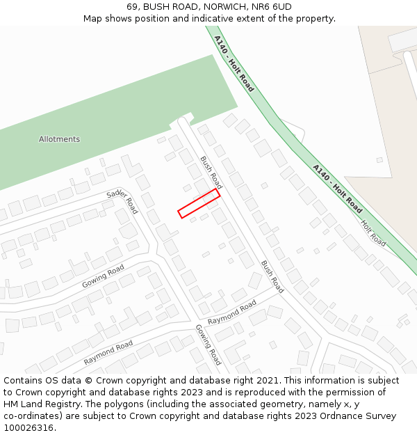 69, BUSH ROAD, NORWICH, NR6 6UD: Location map and indicative extent of plot
