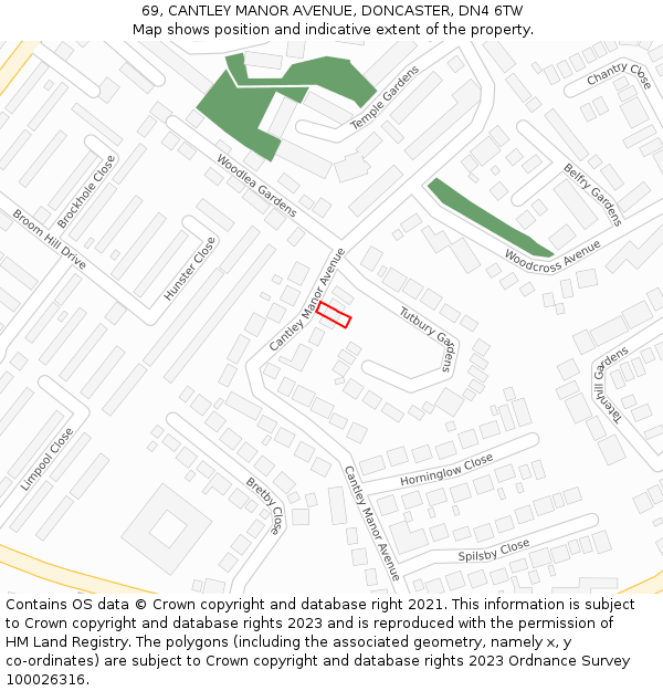 69, CANTLEY MANOR AVENUE, DONCASTER, DN4 6TW: Location map and indicative extent of plot