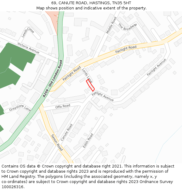 69, CANUTE ROAD, HASTINGS, TN35 5HT: Location map and indicative extent of plot