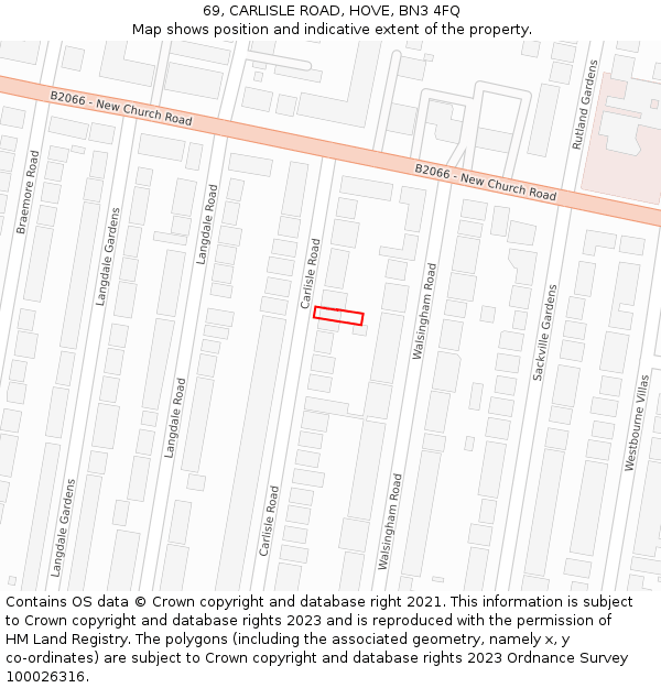 69, CARLISLE ROAD, HOVE, BN3 4FQ: Location map and indicative extent of plot