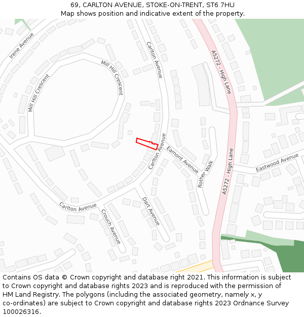 69, CARLTON AVENUE, STOKE-ON-TRENT, ST6 7HU: Location map and indicative extent of plot