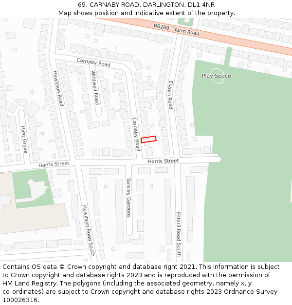 69, CARNABY ROAD, DARLINGTON, DL1 4NR: Location map and indicative extent of plot