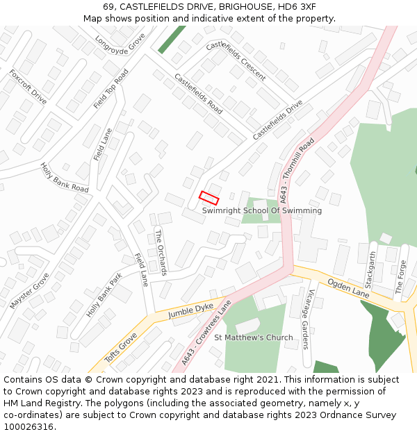 69, CASTLEFIELDS DRIVE, BRIGHOUSE, HD6 3XF: Location map and indicative extent of plot