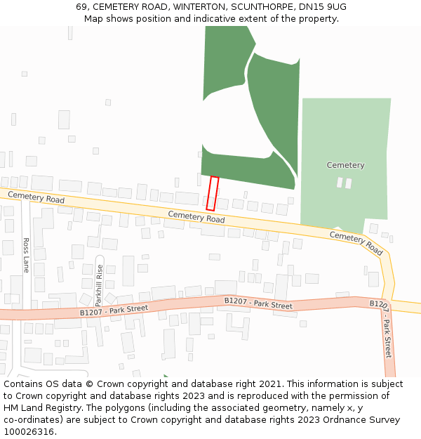 69, CEMETERY ROAD, WINTERTON, SCUNTHORPE, DN15 9UG: Location map and indicative extent of plot