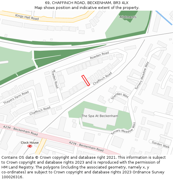 69, CHAFFINCH ROAD, BECKENHAM, BR3 4LX: Location map and indicative extent of plot