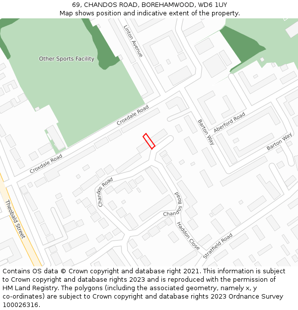 69, CHANDOS ROAD, BOREHAMWOOD, WD6 1UY: Location map and indicative extent of plot